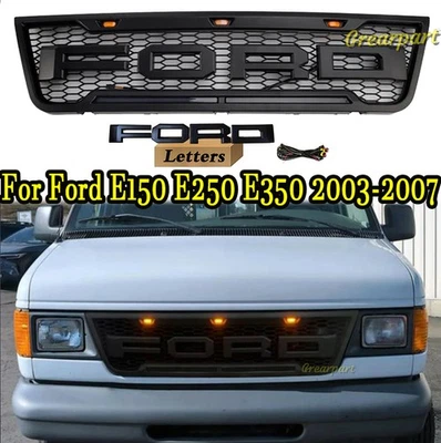 Para Ford E150 E250 E350 2003-2007 Parrilla Parrilla Parachoques Delantero Malla con LED + Letras Foto 1 de 4