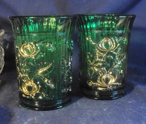 Imperial Luster Rose green and gilt tumbler pair - Picture 1 of 3