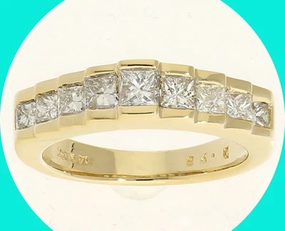 Natural Princess Diamond Anniversary Wedding Band Ring .98CT 14K YG 5MM Size 6 - Image 1 of 4
