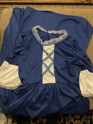 Niña 12/14 Disfraz Halloween Colonial Niño Pradera Azul Blanco Delantal Gorro Foto 1 de 4