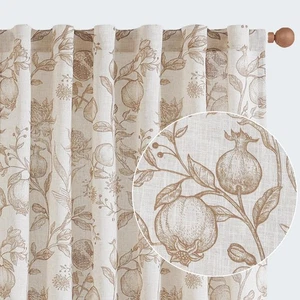 Linen Curtains Floral Curtain for Living Room 96 Inch Long French Rod Pocket ... - Picture 1 of 7