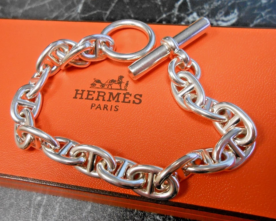 Bracelet maille Ancre HERMES en argent poinconné 925 - Photo 1/4