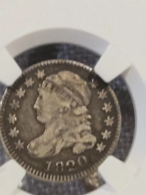 Монета номиналом 10 центов 1820 с крышкой большого размера O, удар по центру, тонированная. NGC VF20 - Изображение 1 из 4