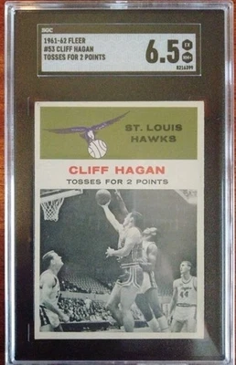 1961-62 Fleer Cliff Hagan Tosses for 2 Points  #53 SGC 6.5 EX-NM+ St Louis Hawks - Image 1 of 2