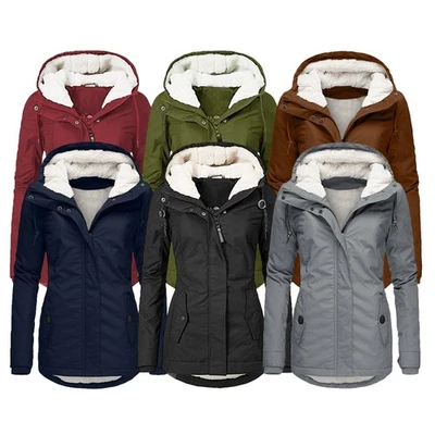 Winter Wärmer Fleece Gefüttert Mantel Damen Dicke Kapuze Jacke Winddicht Parka - Bild 1 von 4