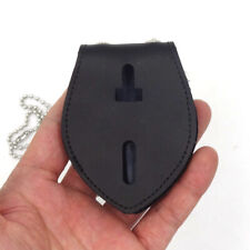 Universal Police Security Badge Holder Leather Clip On Belt Neck Hanger w/Chain 