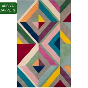Multicolor Hand Made-Tufted 100% Wool Dimond Shape Designer Area Rug For Home - Picture 1 of 10