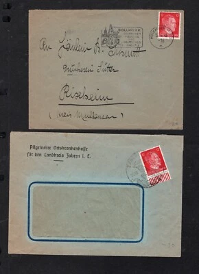 GERMANY 1943 WWII TW0 12PF COVERS FROM 1. MULHAUSEN TO RISELBEIM &2. ZABERN - Image 1 of 4