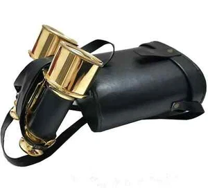 6" Nautical Brass Binoculars Antique shiny Vintage Look Telescope Leather Gift - Picture 1 of 7