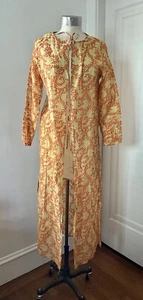 Vintage 2000 Muriel Brandolini Coral Printed Raw Silk Open Kaftan - Picture 1 of 6