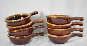 LOT 8 HULL BROWN DRIP BOWLS Soup Handle USA Mid Century MCM Vtg Kitchen Decor - Picture 1 of 7