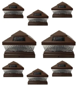 Solar Post Cap Light 8 Pcs 5x5 Solar Brown Color Square 5 LED Bulbs Fence Light - Picture 1 of 8