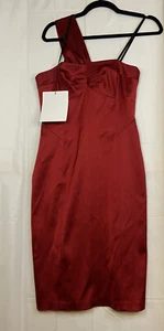 NWT DAVID MEISTER Holiday Sexy Red Satin One Strap Bow Cocktail Dress Sz 4 A3 - Picture 1 of 5