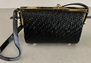 Pochette a mano vintage Rodo tessuto laccato nero - Foto 1 di 10