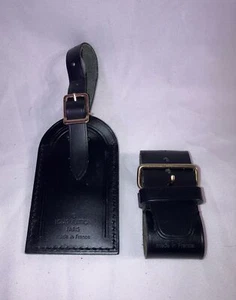 Authentic Louis Vuitton 2 piece Black Leather Luggage  Tag & Poignet - Picture 1 of 14