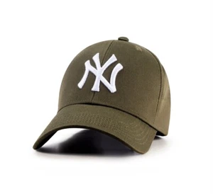 New York Adjustable Baseball Cap Premium 100% Cotton, Factory Model Unisex Olive - Picture 1 of 4