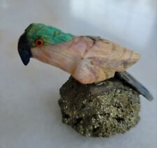 Carved Stone Parrot on Natural Pyrite Rock