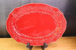 Bordallo Pinheiro Holiday Red Poinsettia Oval Platter Scallop Portugal MINTY! - Picture 1 of 4