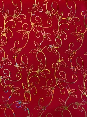 Золотая фольга Holly and Berries on Red Fabric BTFQ больше не издающаяся - Изображение 1 из 3