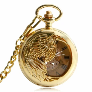 Golden Automatic Mechanical Stylish Phoenix Steampunk Necklace Pendant Chain - Picture 1 of 6