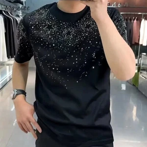 Nueva Camiseta de Lujo Estrella Diamante Estrás Moda Negra Blanca Alta Calidad para Hombres - Imagen 1 de 12