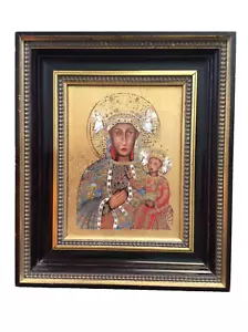 LARGE VINTAGE 24kt GOLD PORCELAIN BLACK MADONNA OF CZESTOCHOWA WALL ICON PLAQUE - Picture 1 of 12