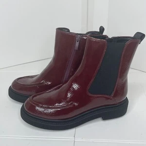 Franco Sarto Burgundy Jimmie Boots Size 6.5M Bootie Patent Leather Side Zip NWB - Picture 1 of 8