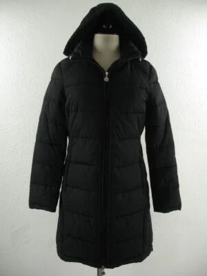 Andrew Marc Womens M Long Puffer Quilted Hooded Parka Coat Black Full-Zip Winter - Image 1 of 4