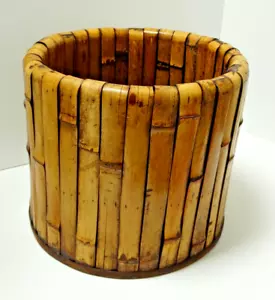 Vintage MCM italienischer Pflanzkorb Rattan geteilt Bambus & rund Holz ~ 9,5" Höhe x 10,5" Tiefe - Bild 1 von 12