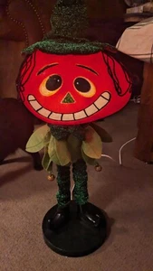 VTG Halloween Orange Smiling Pumpkin Head Elf Electric Pedestal Table Lamp 23" - Picture 1 of 8