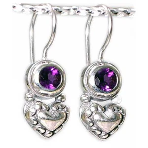 BALI_SÜSSE HERZ AMETHYST DRAHT OHRRINGE__925 STERLINGSILBER - Bild 1 von 6