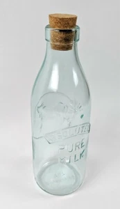 Absolutely Pure Milk Bottle Made in Italy Aqua Blue Tinted Glass Cow Cork EUC - Picture 1 of 8