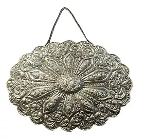 Großer Vintage türkischer Wandspiegel 900 Münzen Silber Floral Repousse Hochzeit 9 x 6,5 - Bild 1 von 10