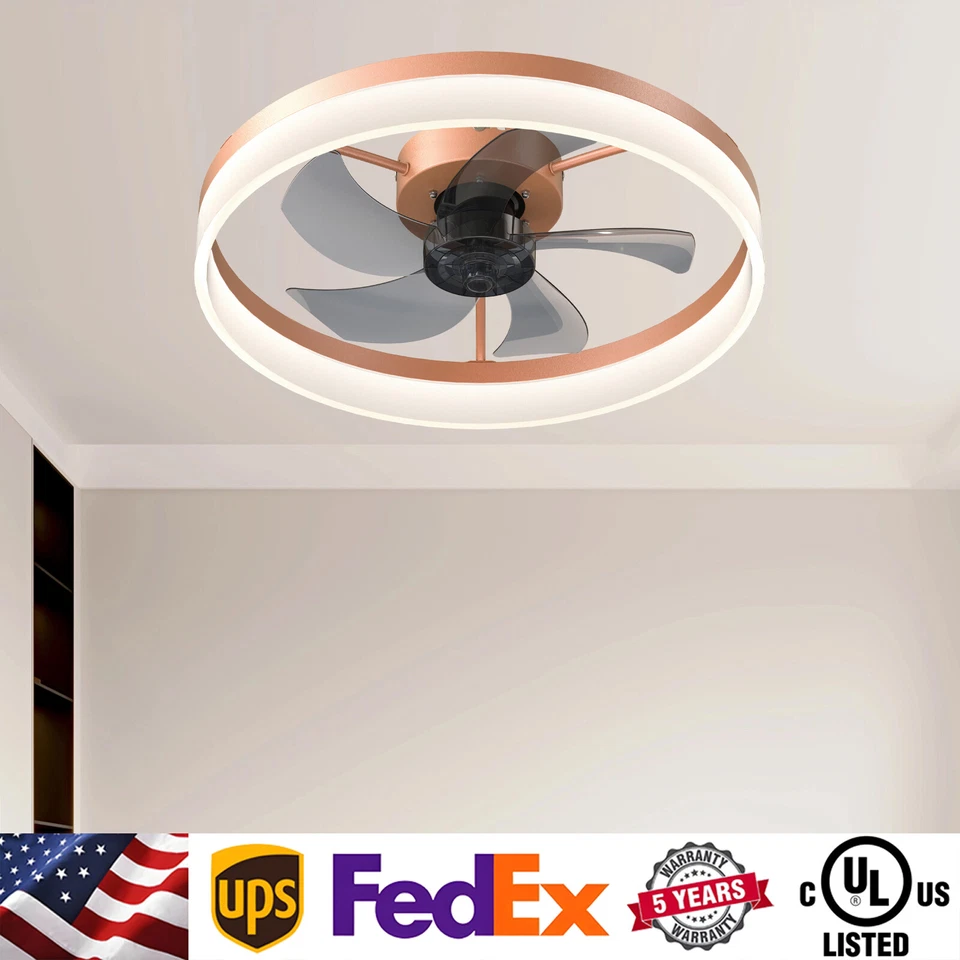 Ventilador de techo 20 pulgadas luz 6 velocidades con aplicación y control remoto LED dorado reversible Foto 1 de 4