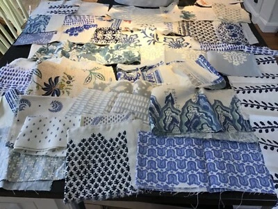 Sister Parish Blues White  Fabric Strips Squares Quilting, Crafts Lot of 38 New - Image 1 of 4