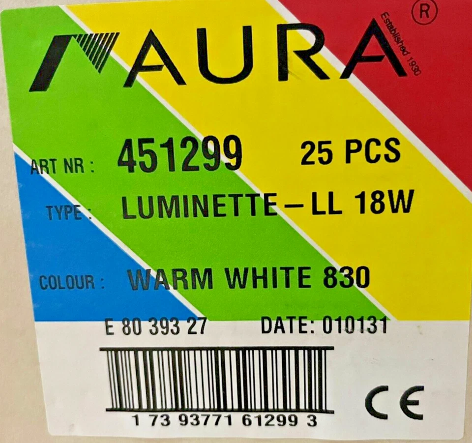 1 X AURA LONG LIFE FLUORESCENT LAMP LUMINETTE -LL 18W Warm White 830 50,000h! - Image 1 of 1