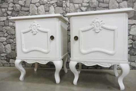 Queen Anne Bedside Nightstands Bedside Tables Shabby chic White Vintage Cover