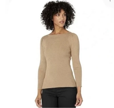 Lauren Ralph Lauren Suéter de Malha Metálica Dourado Gola Barco Linho Manga Longa Tamanho PP - Imagem 1 de 4