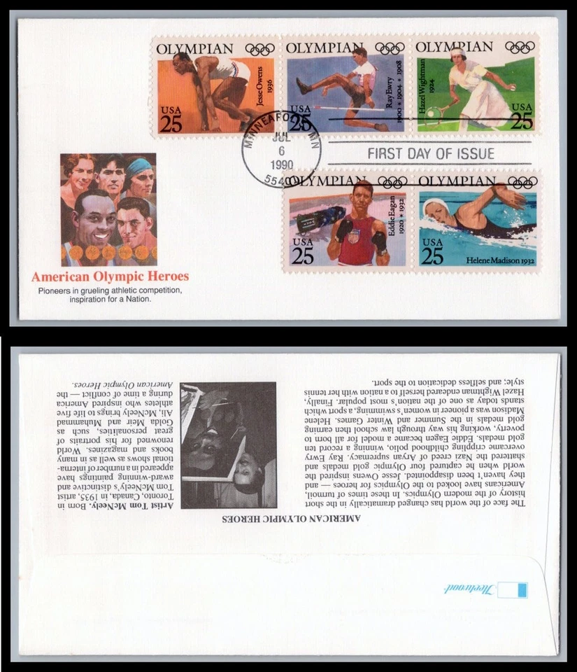 US FDC # 2496-2500 25c Summer Olympics  Fleetwood  L.Cancel 1990, 9Q1742 - Image 1 of 1