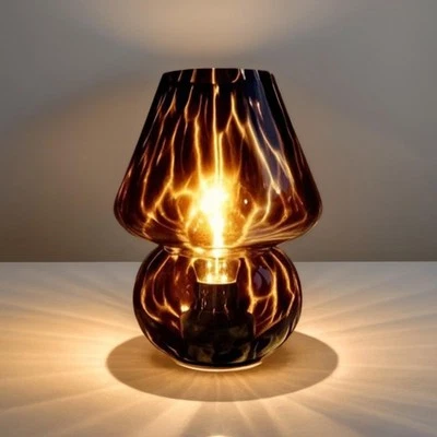 Lámpara de Setas de Vidrio, Lámpara de Escritorio de Setas con Bombilla LED, Pequeña Batería Púrpura O... Foto 1 de 4