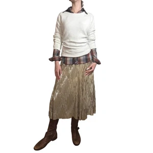 Falda midi plisada acordeón Maeve Anthropologie 4 plateada Georgette Western Preppy - Imagen 1 de 12