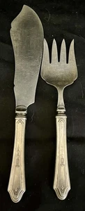 Antique Silver Fish Serving Fork & Knife Set Silverplated - Picture 1 of 6