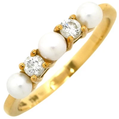 TIFFANY & Co. Anillo K18YG Oro T Au750 18K 2P 2 Piedras Diamante Perla Bebé - Imagen 1 de 4