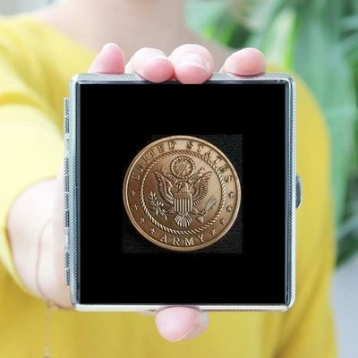 Estojo de cigarro emblema Exército dos EUA - Couro aço inoxidável - Emblema de aço bronze - Imagem 1 de 4
