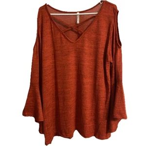 Hängerchen 55 Damen Plus 3X dunkelorange V-Ausschnitt kalte Schultern Glockenärmel Bluse - Bild 1 von 8