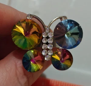 QS Silver Tone Large Purple Rivoli Rhinestones Adjustable Butterfly Ring  Sz 7.5 - Picture 1 of 7