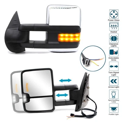 Par de espejos retrovisores de remolque señal térmica eléctrica para GMC Yukon XL 1500 2500 2008-12 cromados Foto 1 de 4