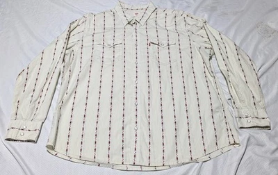 Camisa Levis Pearl Snap Western Manga Larga Para Hombre XXL Blanca Floral Rayas Rosa Foto 1 de 4