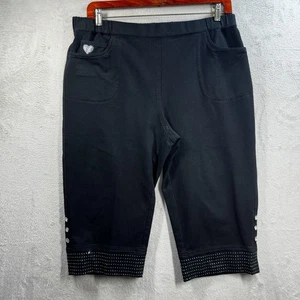 Dream Jeannes Quacker Factory Size 1X Black Pull On Capri Pants Rhinestones - Picture 1 of 6