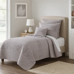 DaDa Bedding Lavender Grey Embroidery Quilted Coverlet Budget Bedspread Set Twin - Picture 1 of 13